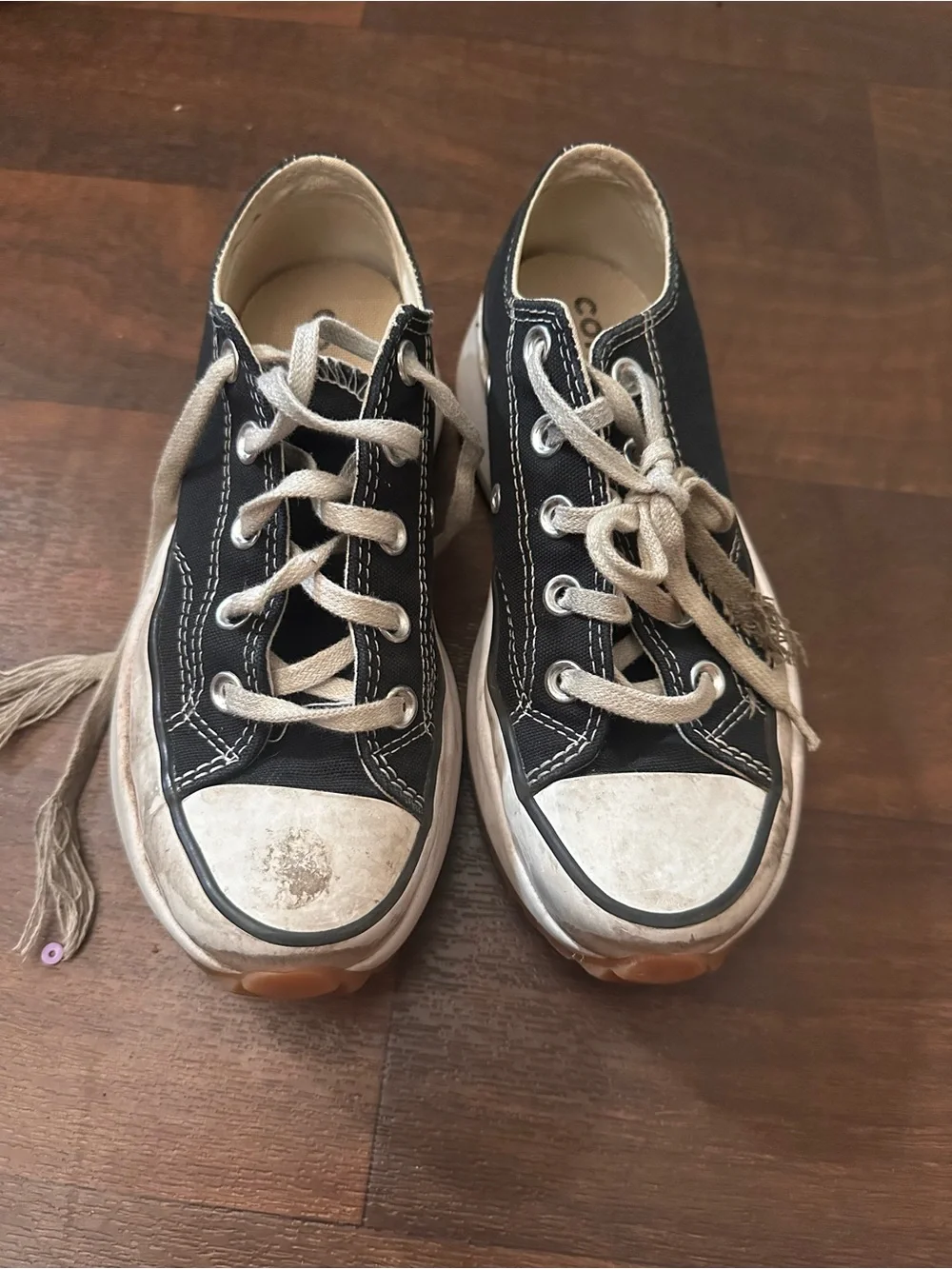 Black Canvas Platform Sneakers with White Laces